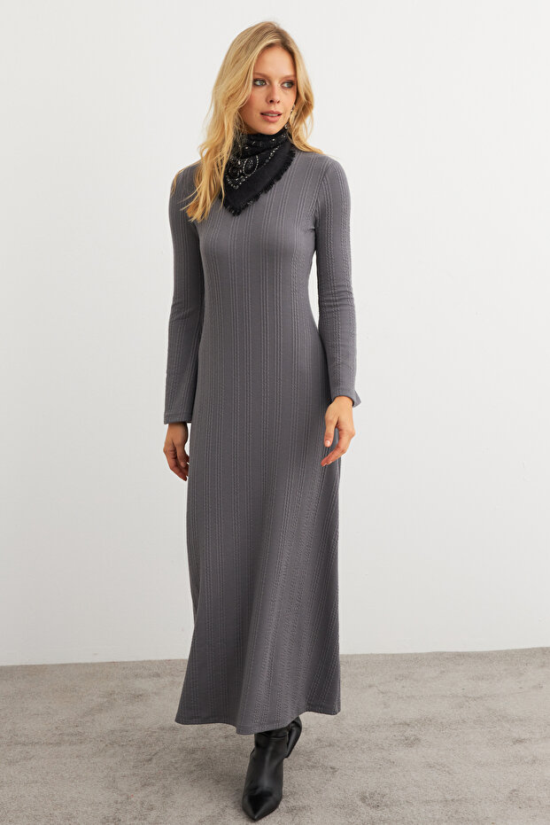 Kadın Antrasit Basic Maxi Elbise MTF30 - 3