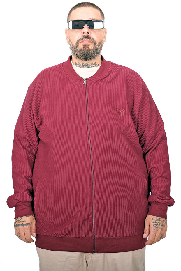 Mode XL Large Size Cardigan with Zipper U25824 Burgundy