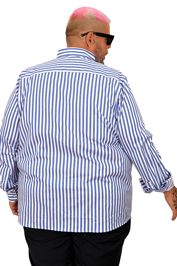 Fashion XL Plus Size Men's Satin Striped Shirt 20399 - 4