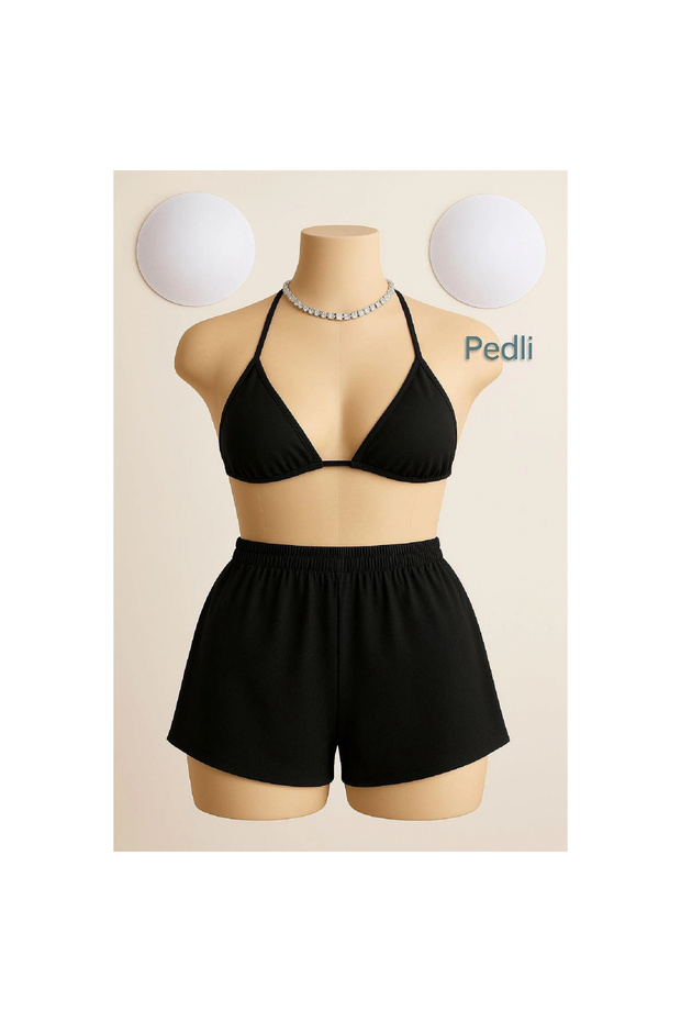 Marsilyan- Women's Black Shorts and Halter Neck Bikini Set - 2