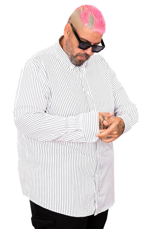 Fashion XL Plus Size Men's Satin Striped Shirt 20399 - 2