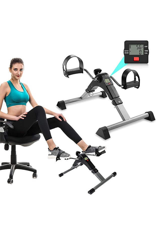 Mini Exercise Bike Compact Arm and Leg Exerciser with LCD Monitor Adjustable Resistance Foldable.