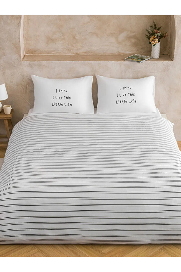 Lcw Home Black Striped Double Duvet Cover Set - 7