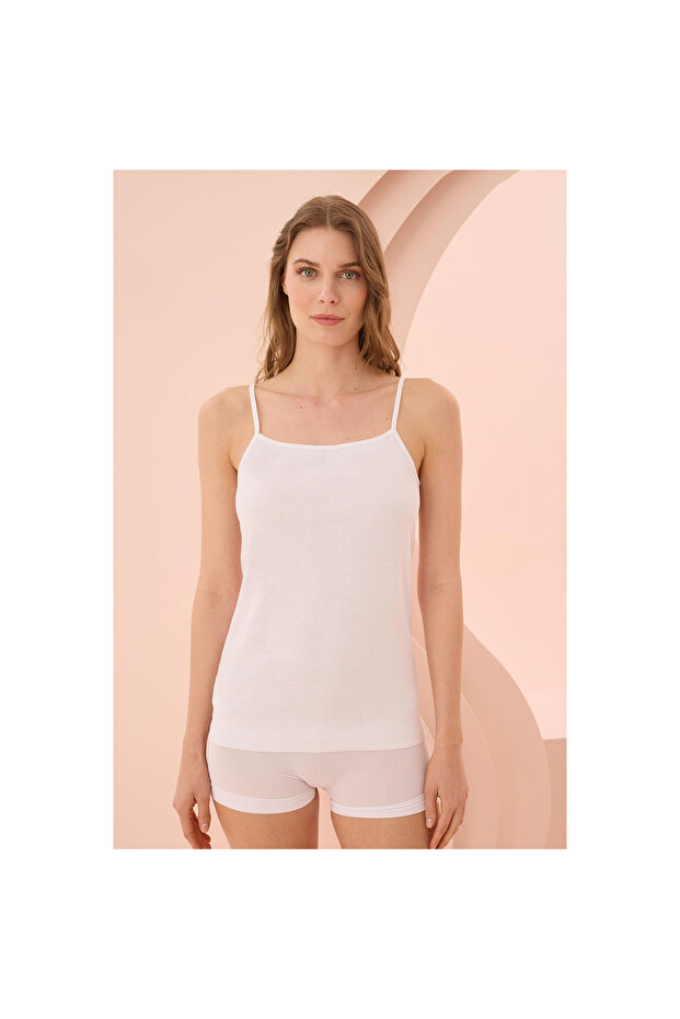 قميص داخلي أبيض مضلع مع حمالات حبل - 2