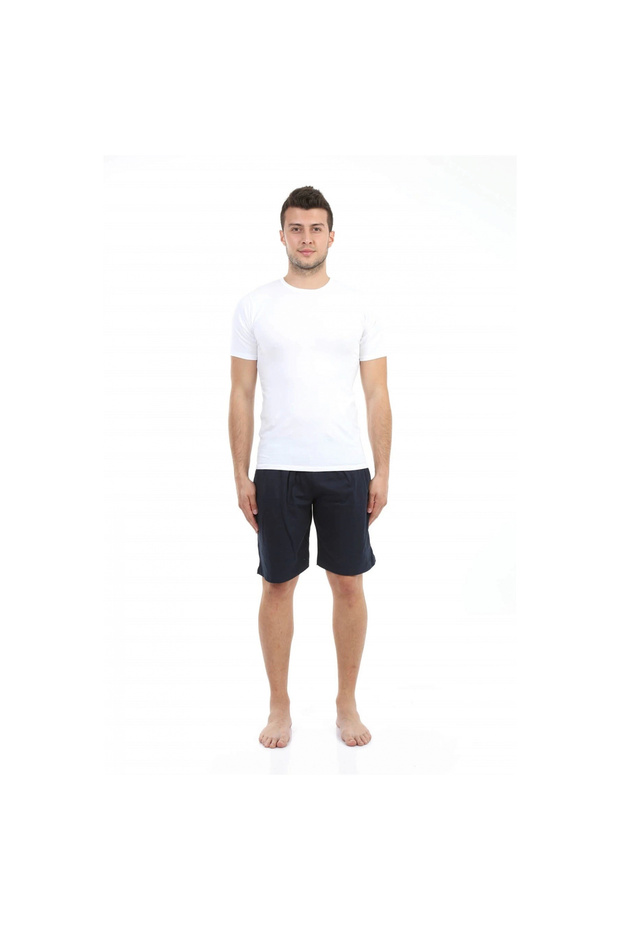 Mi̇ray- Men's Cotton Shorts with Pockets Navy Blue - 1