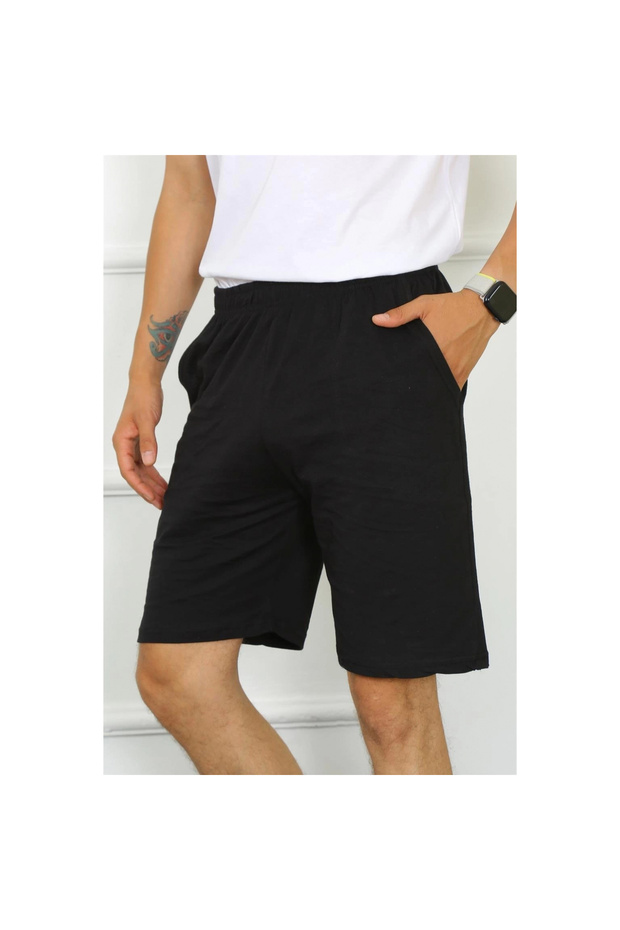 Mi̇ray- Men's Cotton Black Shorts - 3