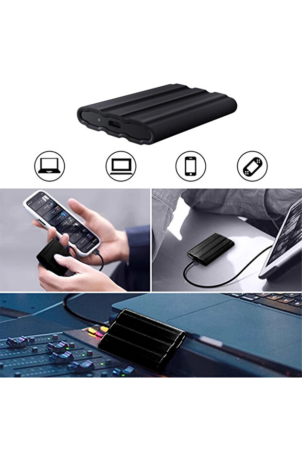 قرص صلب محمول بسعة 1 تيرابايت، من نوع SSD، متين، مقاوم للماء والغبار، مثالي لمنشئي المحتوى، باللون الأسود.