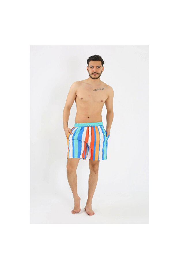 Mi̇ray- Men's Patterned Zipper Pocket Swim Shorts Blue - 1