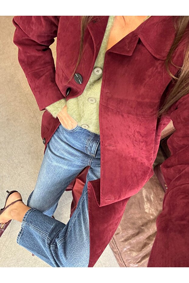 Long Buttoned Suede Coat - 4