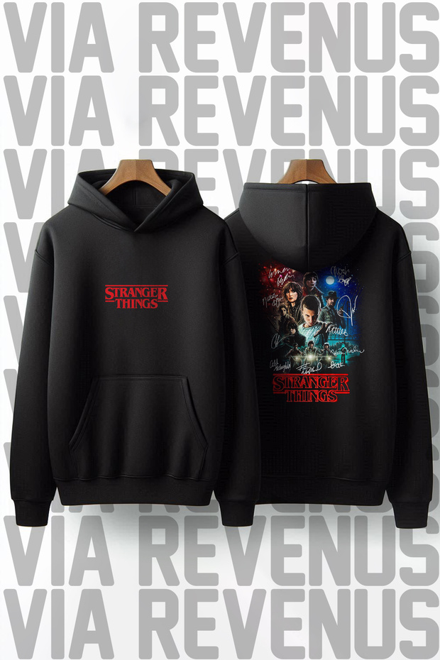 Stranger Things Signature B Printed Unisex O Oversized K Hooded Sweatshirt - Custom Design Graphic Hoodie