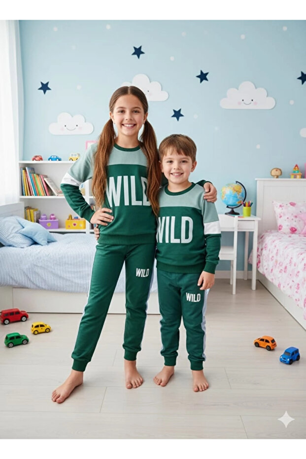 Lusana Unisex Top and Bottom Set Combed Cotton Set Tracksuit Pajama Set