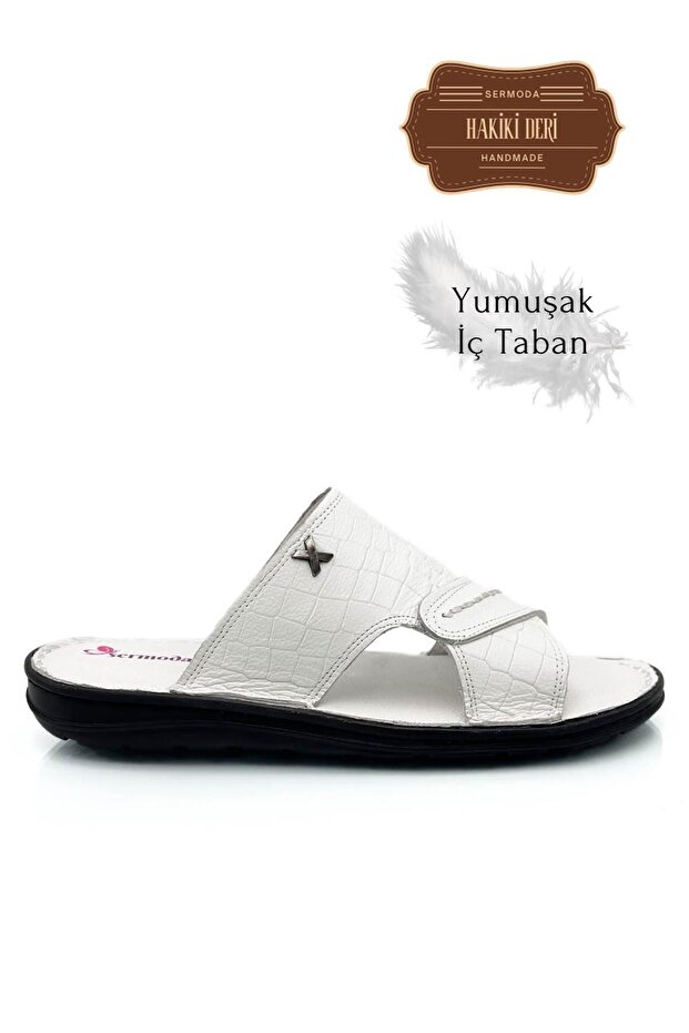 Sermoda genuine real leather men's slippers lightweight leather 3d white slippers - 4