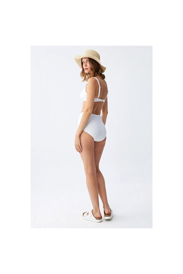 Mi̇ray- Women's Basic White Padded High Waist Bikini Set - 5