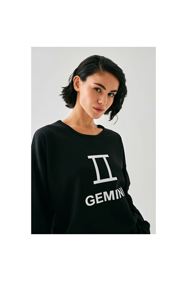 Mi̇ray- Women's Black Gemini Ov Oversized Thread Tracksuit Home Wear Set - 2