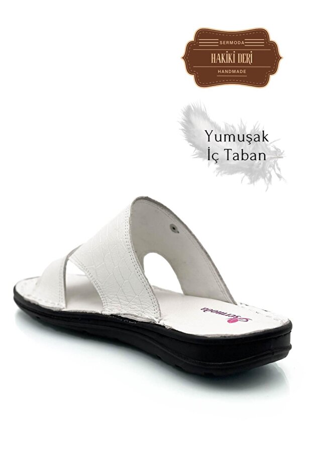 Sermoda genuine real leather men's slippers lightweight leather 3d white slippers - 5