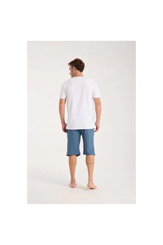 Mi̇ray- Men's Cotton Combed Shorts with Pockets Indigo - 6