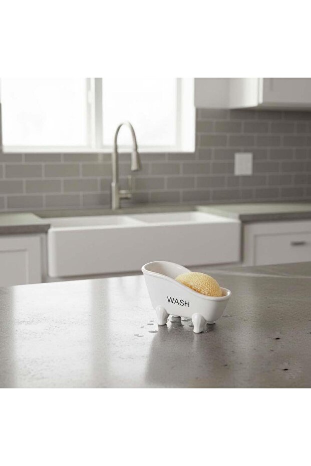 Mini Bathtub Design Ceramic Sponge Holder and Soap Dish - 3