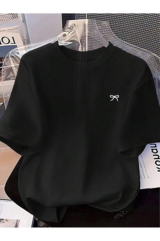 MİNİK KURDELE BASKILI OVERSIZE TİŞÖRT - 1