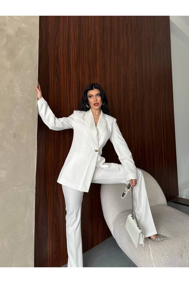 Women's One Button Double-Breasted Blazer Jacket and Straight Leg Pants Suit