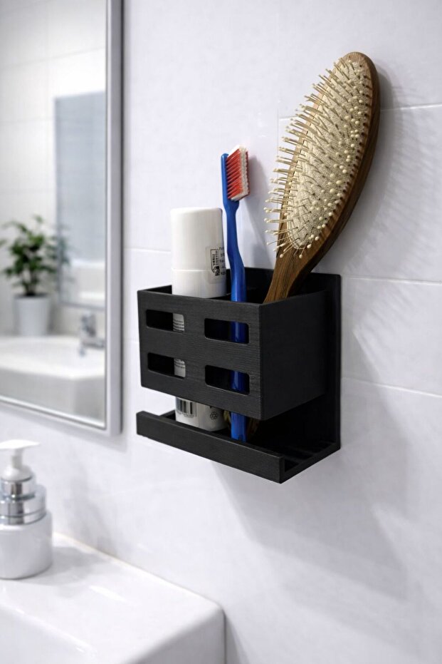 Perforation-Free Bathroom Shelf Wall-Mounted Adhesive Toothbrush Holder and Razor Organizer - 1
