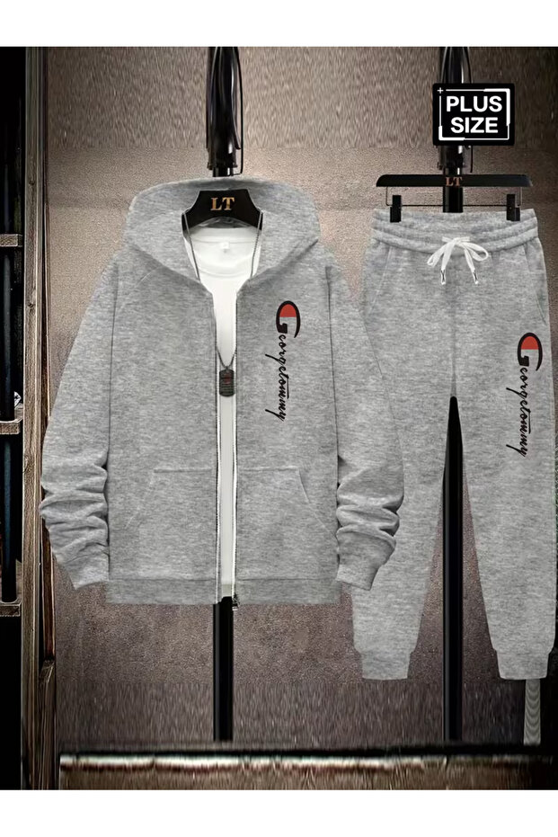 Printed zippered sweatshirt tracksuit bottom 2-piece set top and bottom set