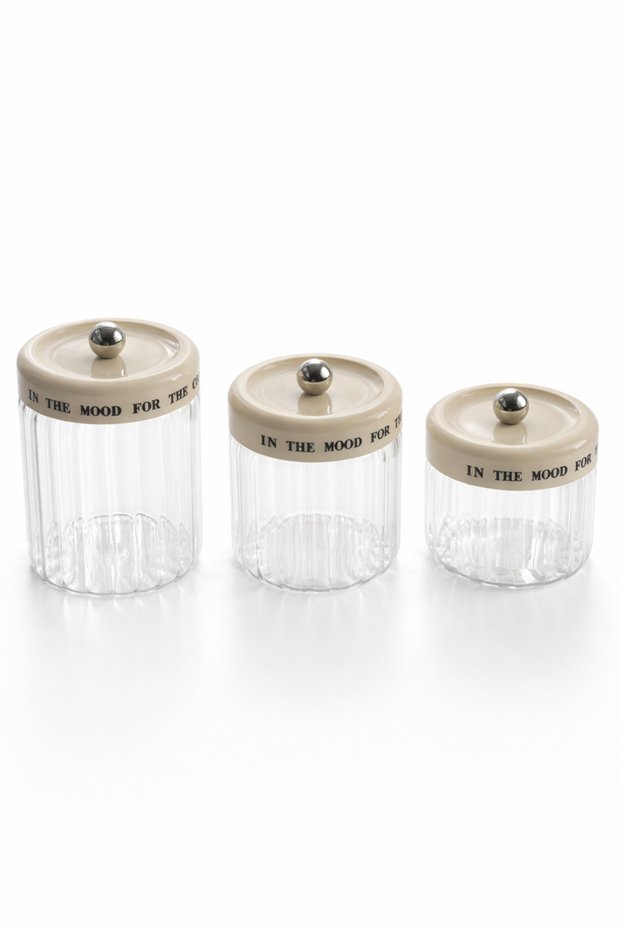 Set of 3 Cream Vacuum Lid Glass Jars (850 Ml/1100 Ml/1400 ml)