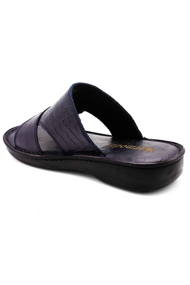 Genuine Real Leather Men's Slippers Lightweight Slippers Leather 3d Navy Blue - 4