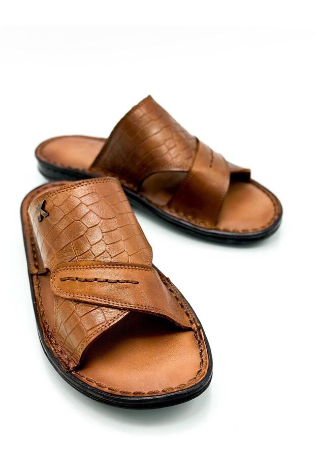 Genuine Real Leather Men's Slippers Lightweight Slippers Leather 3d Tan 1 - 4