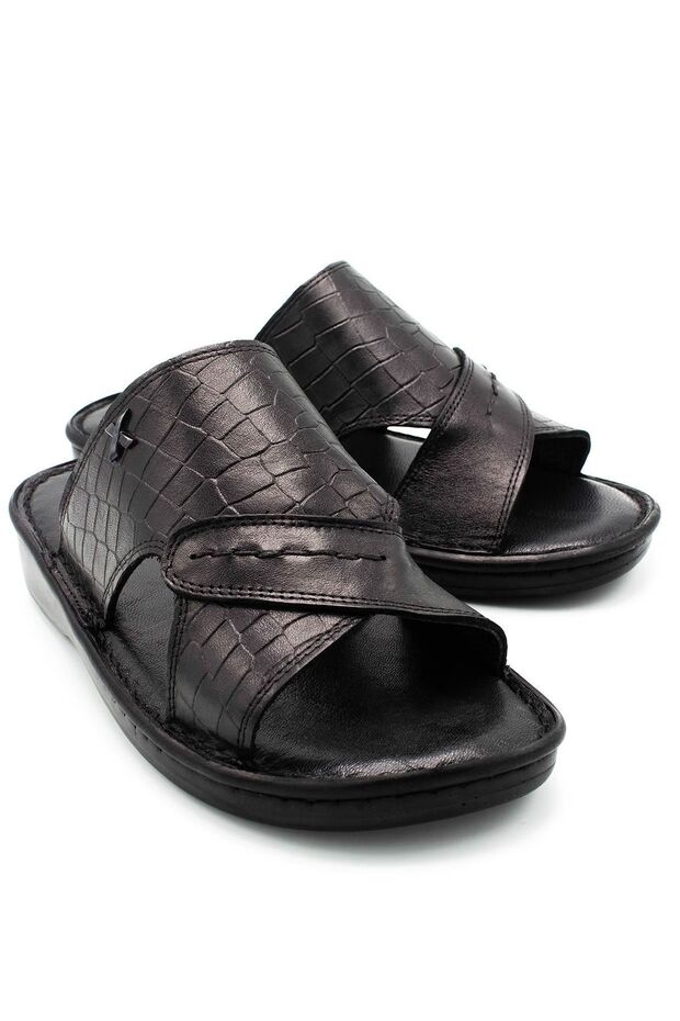 Genuine Real Leather Men's Slippers Lightweight Slippers Leather 3d Black - 2