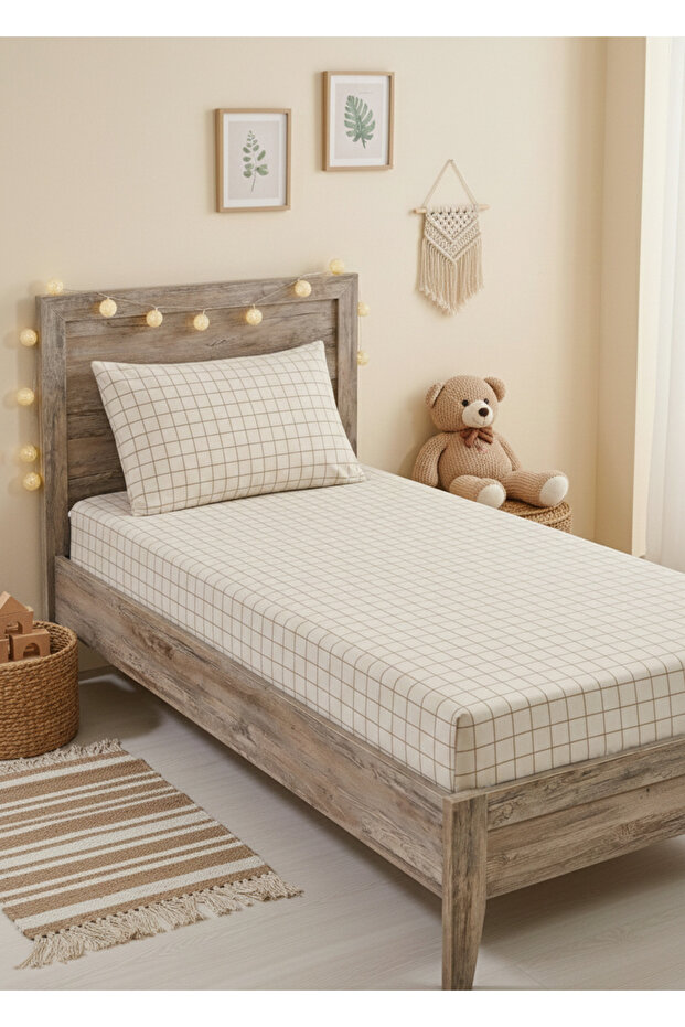 Single Person Cotton |   Elastic |   Sheet Set |   Cream Square - 1