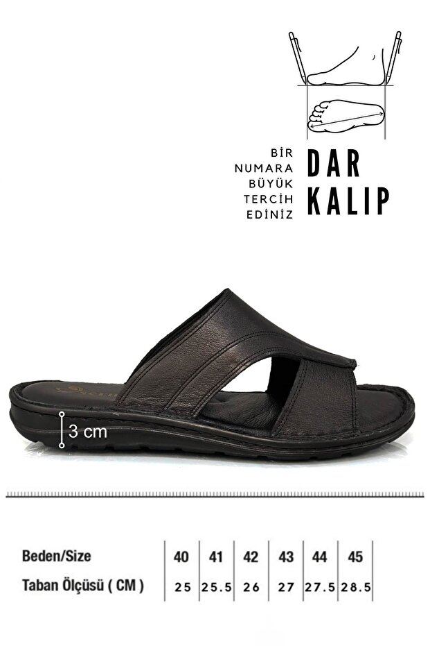 Genuine Real Leather Men's Slippers Light Slippers Leather A Black - 2