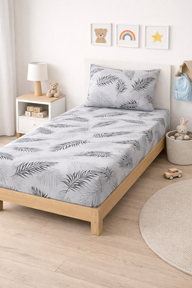 Single Person Cotton |   Elastic |   Sheet Set |   Gray Feather - 1