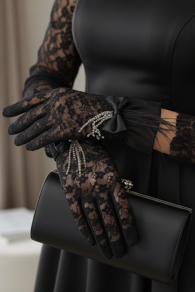 Isabella Bridal Gloves - Elegant Wedding Gloves with Rhinestone Bow Detail
