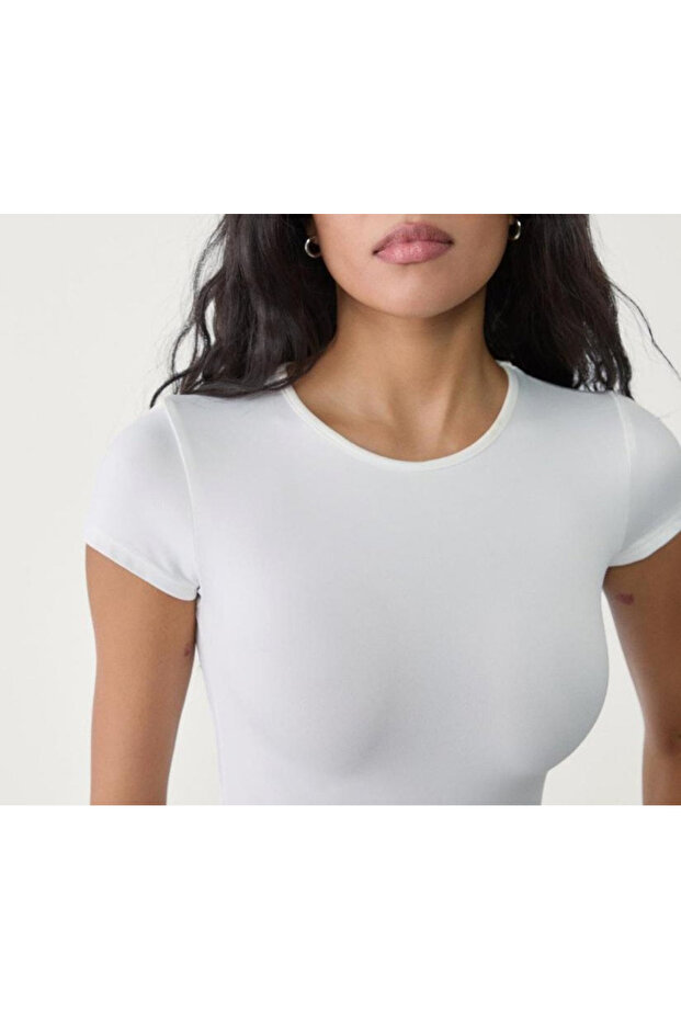 Crew neck polyamide crop blouse - 2