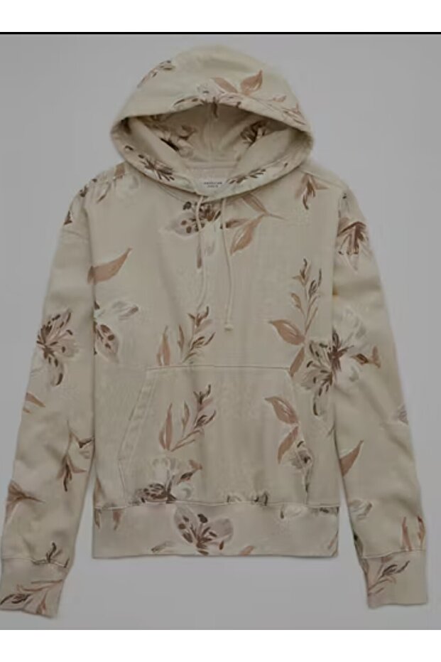 Unisex Floral Patterned Sweatshirt with Kangaroo Pocket