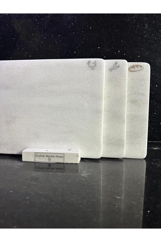 3-Piece Cutting Board with White Marble Stand (with Vegetables, Chicken and Bread Figures) - 3