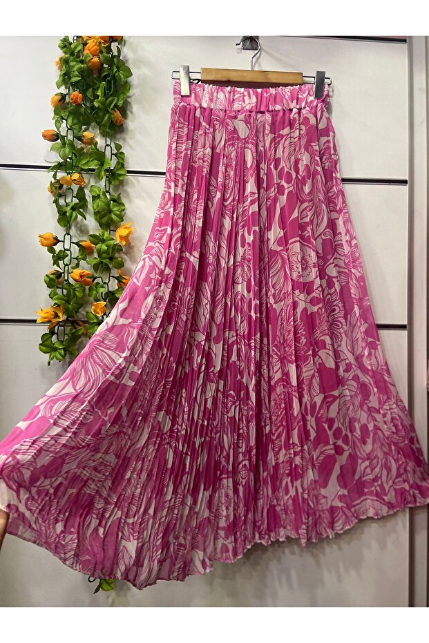 Patterned Chiffon Bell Skirt with Lining - 1