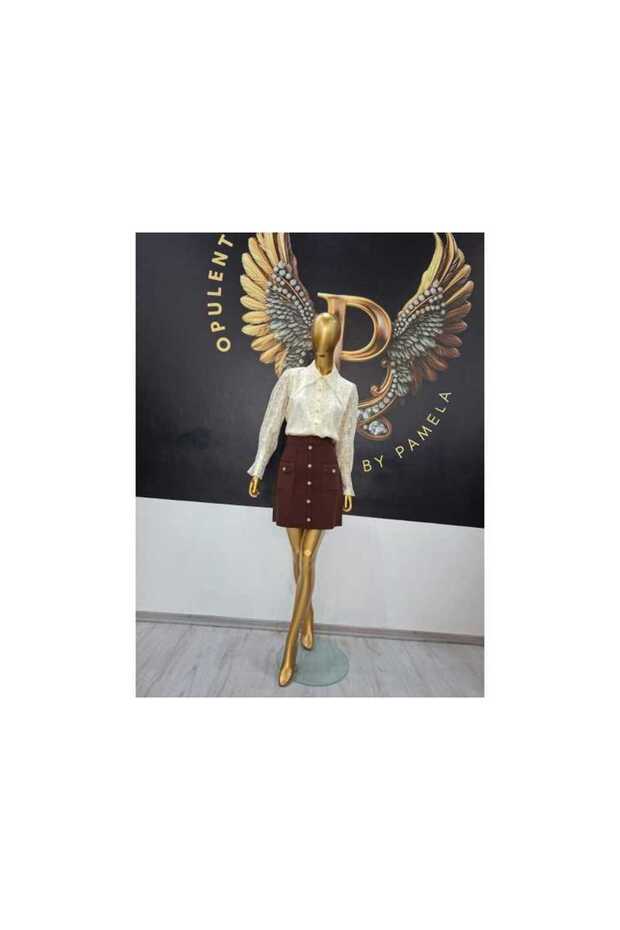 STEPHANIE BROWN SKIRT - BROWN, SINGLE WAIST - 2