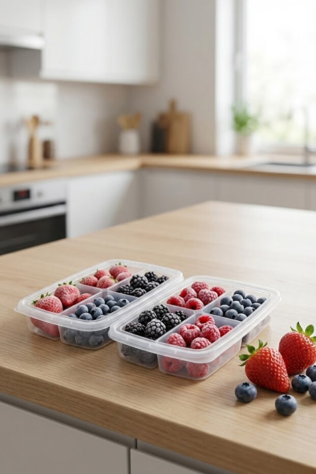 4 Compartment Refrigerator Organizer 400 Ml, Freezer Organizer, Set of 2 “Transparent” - 3