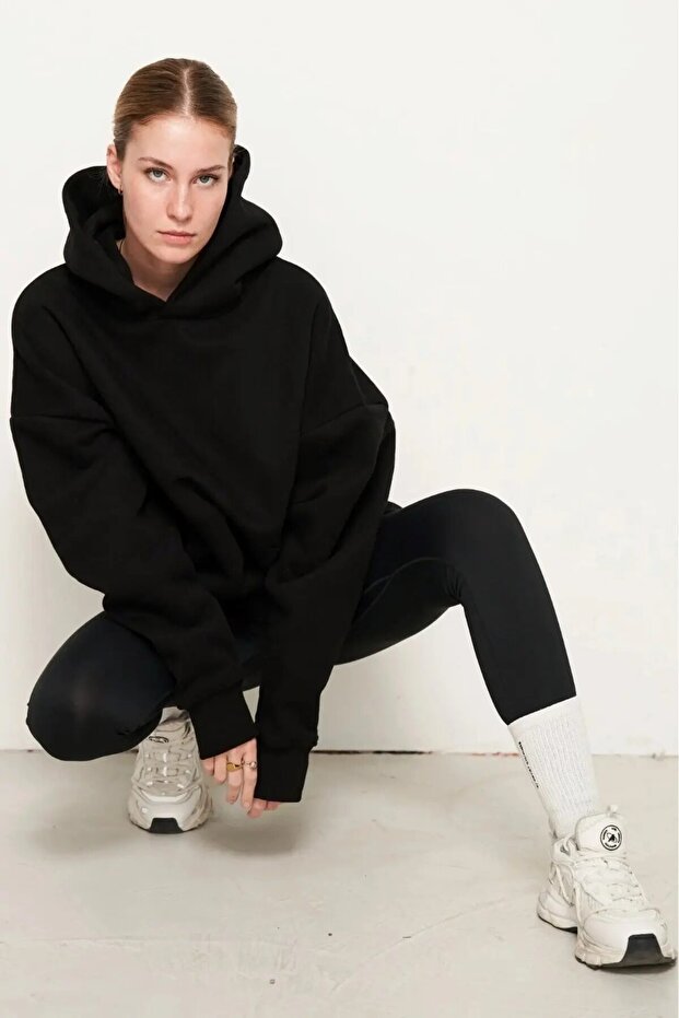 Hooded Fleece Inside Pink Unisex Oversize Hoodie Sweatshirt - 1