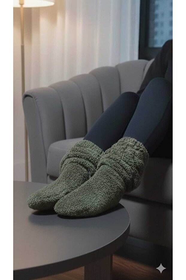 Wellsoft Plush Knee High Home Socks Long Socks Booties Winter Unisex Khaki