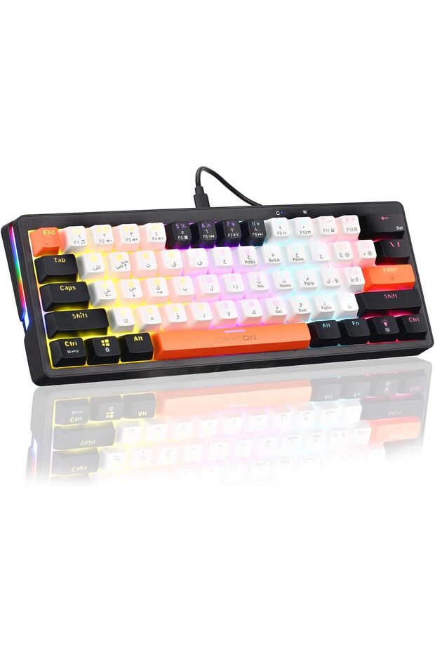 لوحة مفاتيح USB-C طراز GOMK160-RS مع إضاءة RGB، مفاتيح ميكانيكية، وتصميم مدمج متوافق مع أجهزة الكمبيوتر باللغة الإنجليزية
