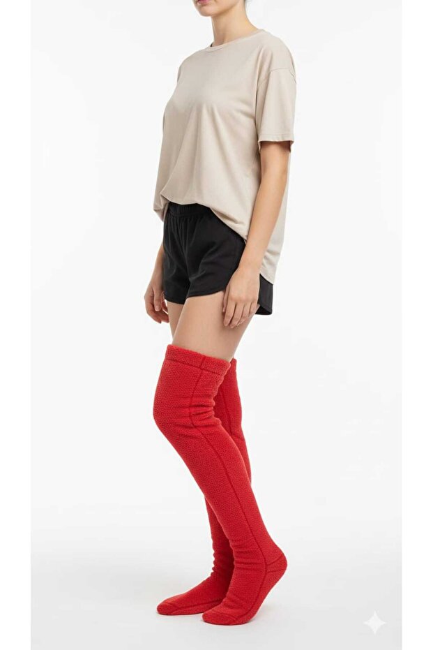 Wellsoft Plush Over-The-Knee Home Socks Long Socks Booties Winter Unisex Red