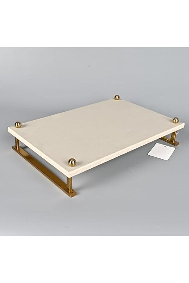 Rectangular Serving Tray Beige Leather with Copper Frame 40x26 cm - 5