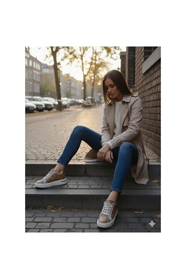 Sneakers Brown White Women's Shoes Stylish Aesthetic Premium Style Product - 3