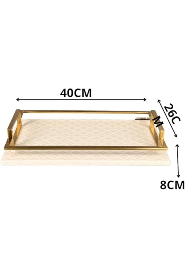 Rectangular Serving Tray Beige Leather with Copper Frame 40x26 cm - 4