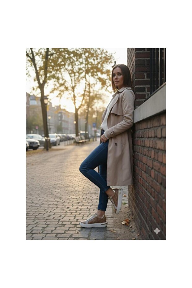 Sneakers Brown White Women's Shoes Stylish Aesthetic Premium Style Product - 6