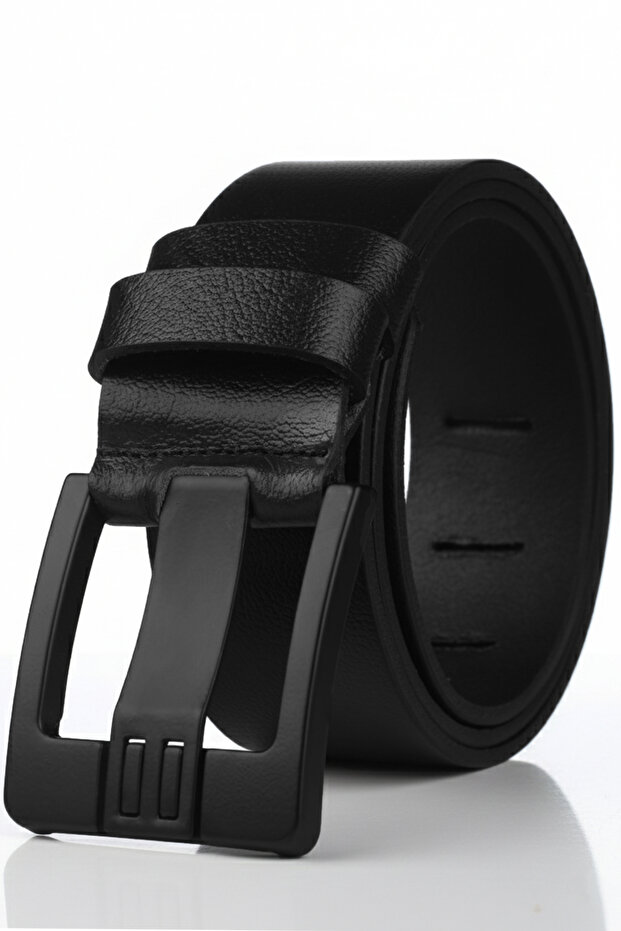 Black 100% Genuine Leather Men's Belt Black Buckle Thick Tongue Adjustable Domestic Production 2502655 - 6