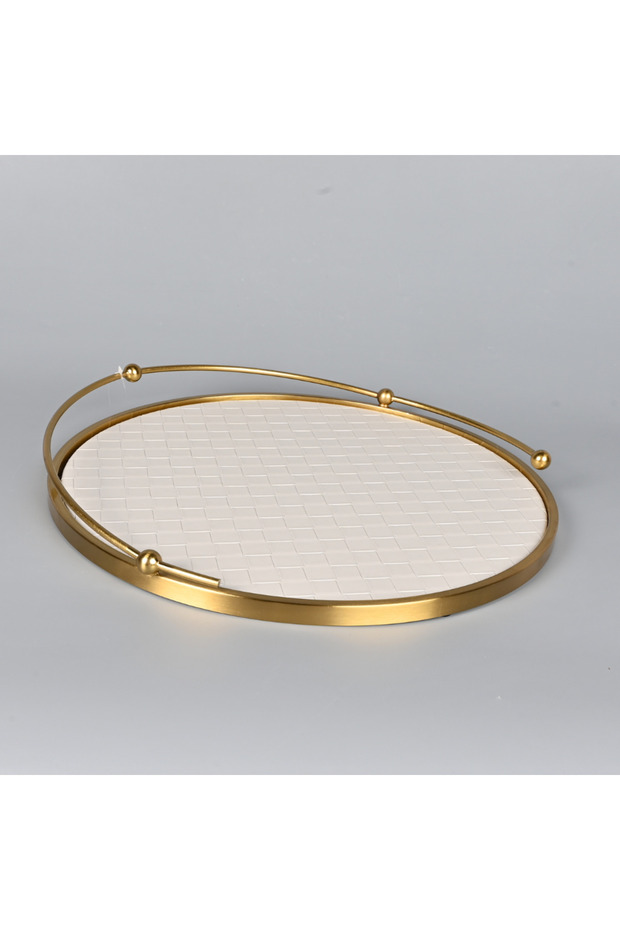 صينية تقديم مستديرة بإطار نحاسي - 2