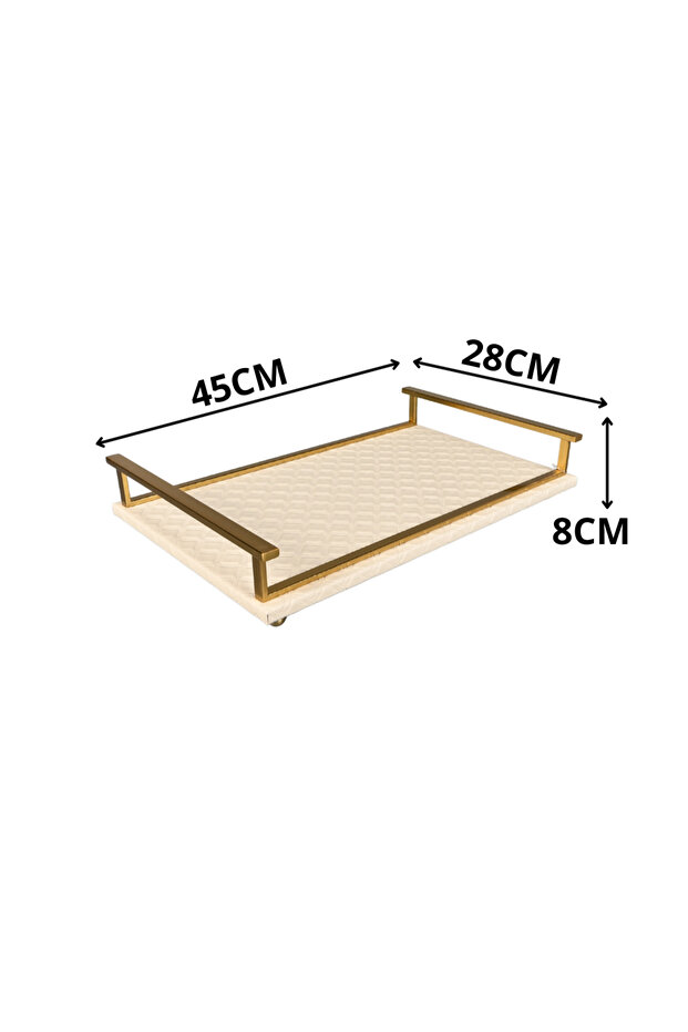 صينية تقديم مستطيلة من الجلد البيج بإطار نحاسي - 4